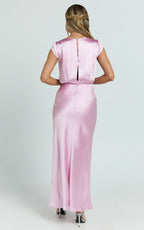 Hailey Maxi Dress - Cap Sleeve V Neck Dress in Pink